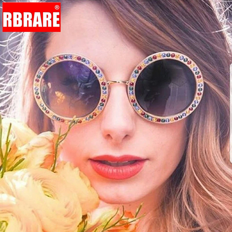 RBRARE Luxury Brand Sunglasses Women Crystal With Diamond Metal Frame Retro Gradient Sun Glasses Female Round Sunglasses