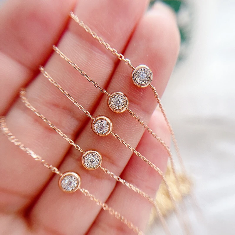 Aazuo Real 18K White Gold Rose Gold Real Diamond Classic Round Bubble Bracelet For Woman Upscale Trendy Wedding Engagement Party