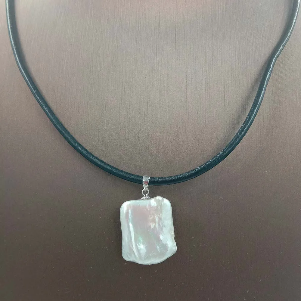 white-silver metal Натуральный пресноводный жемчуг кулон ожерелье, 18X20 мм прямоугольной формы барокко. Магнит, черный жемчуг - Окраска металла: white-silver metal