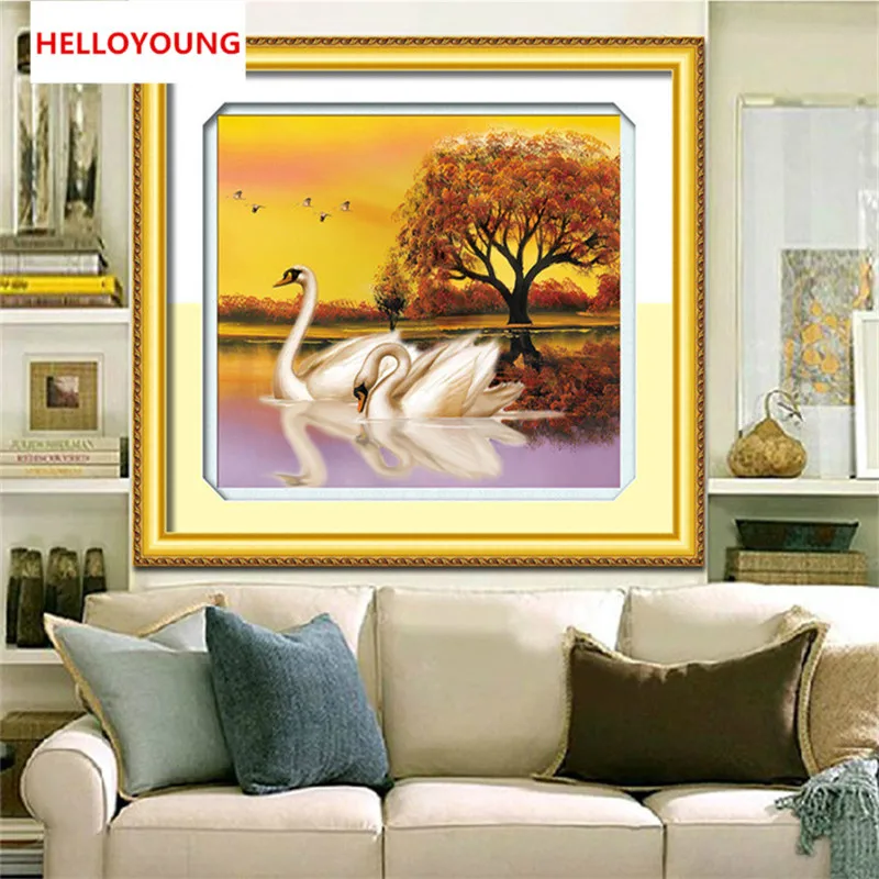 

YGS-040 DIY 5D Fly together Always be in love Soulmate Swan Love each other Kit Round Diamond Painting Cross Stitch Home Decor