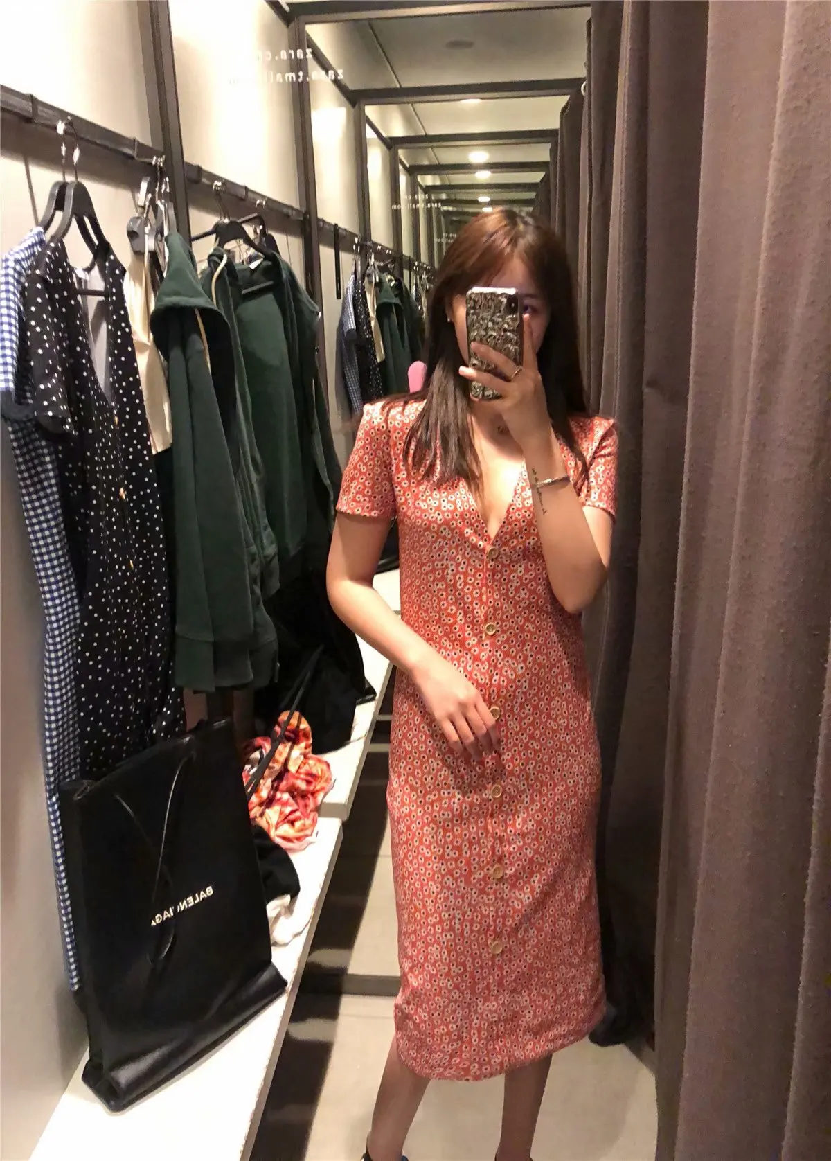 

New 2019 Summer Western Style Dress V-neck Single Row Button Slim Fit Slimming Short-sleeve Dress WOMEN'S Dress