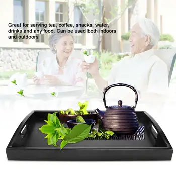 

Hot Serving Tray Large Black Wood Rectangle Food Tray Butler Breakfast Trays with Handles Easy to Grip D6