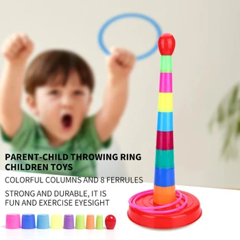 

Throwing Rings Set With Base Early Learning Parent Child Interactive Color Perception Kids Gift Non Toxic Stacking Toys 8 Layers