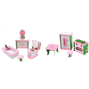 

2 Set Baby Wooden Dollhouse Furniture Dolls House Miniature Child Play Toys Gifts, No.10 & No.8