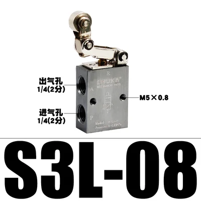 Цвет: желтый Пневматический Механический клапан S3B/S3L/S3R/S3V/S3HS/S3PM/S3PL/S3PF/S3HL-M5-06-08 направленный клапан - Цвет: Цвет: желтый
