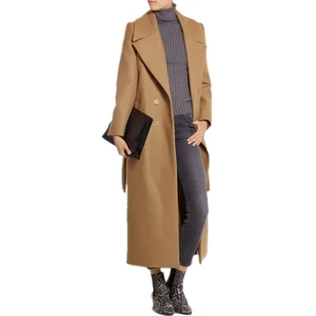 

2021 UK Women Plus Size Autumn Winter Cassic Simple Wool Maxi Long Coat Female Robe Outerwear Manteau Femme