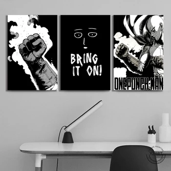 

3pcs Black and White Cartoon Picture Saitama ONE PUNCH MAN Animation Art Canvas Paintings Wall Art for Bedroom Decor