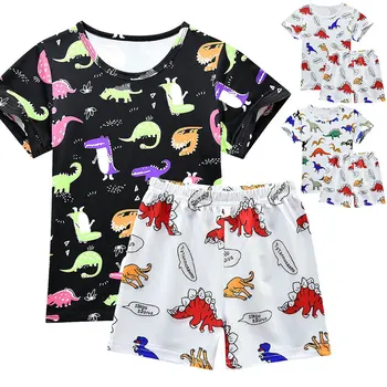 

SAILEROAD Children Short Sleeve Pajamas Set Kids Cartoon Dinosaur Pajamas For Boys Milk Silk Cotton Clothes Girls Home Wear Suit