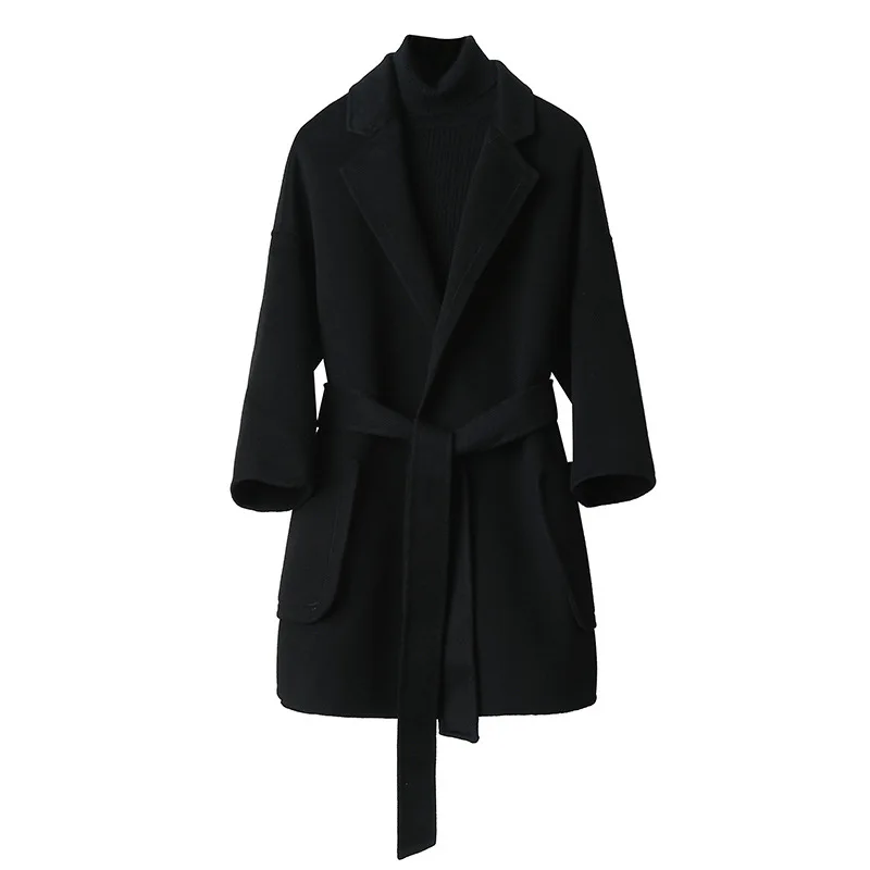 

Autumn And Winter New Korean Version Of The Popular Little Loose Waist Woolen Coat Girls Long Section
