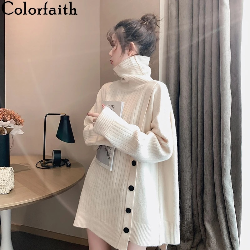 Женский вязаный свитер Colorfaith свободный однобортный Однотонный разных цветов