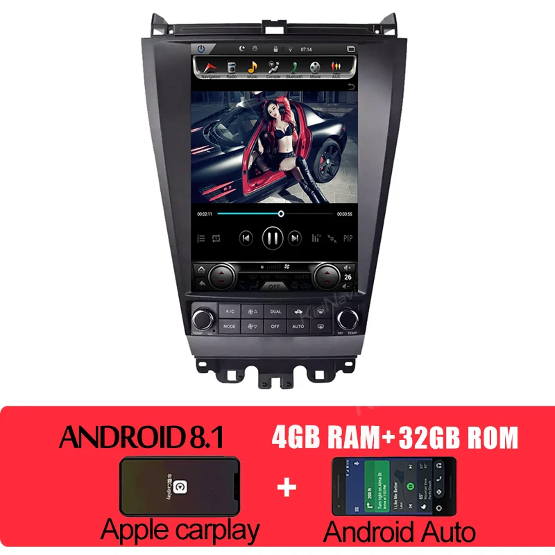 KiriNavi 12," вертикальный экран Tesla стиль Android 8,1 Автомагнитола для Honda Accord автомобильный Dvd мультимедийный плеер Авто gps навигация - Цвет: Android Car Radio