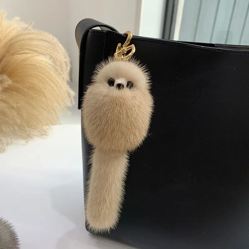 Soft Cute Real Natural Fox Fur Pompom Key Chains Plush Ball Toy Women Bag  Charm Ornaments Car Keyring Pendant Girls Highend Gift