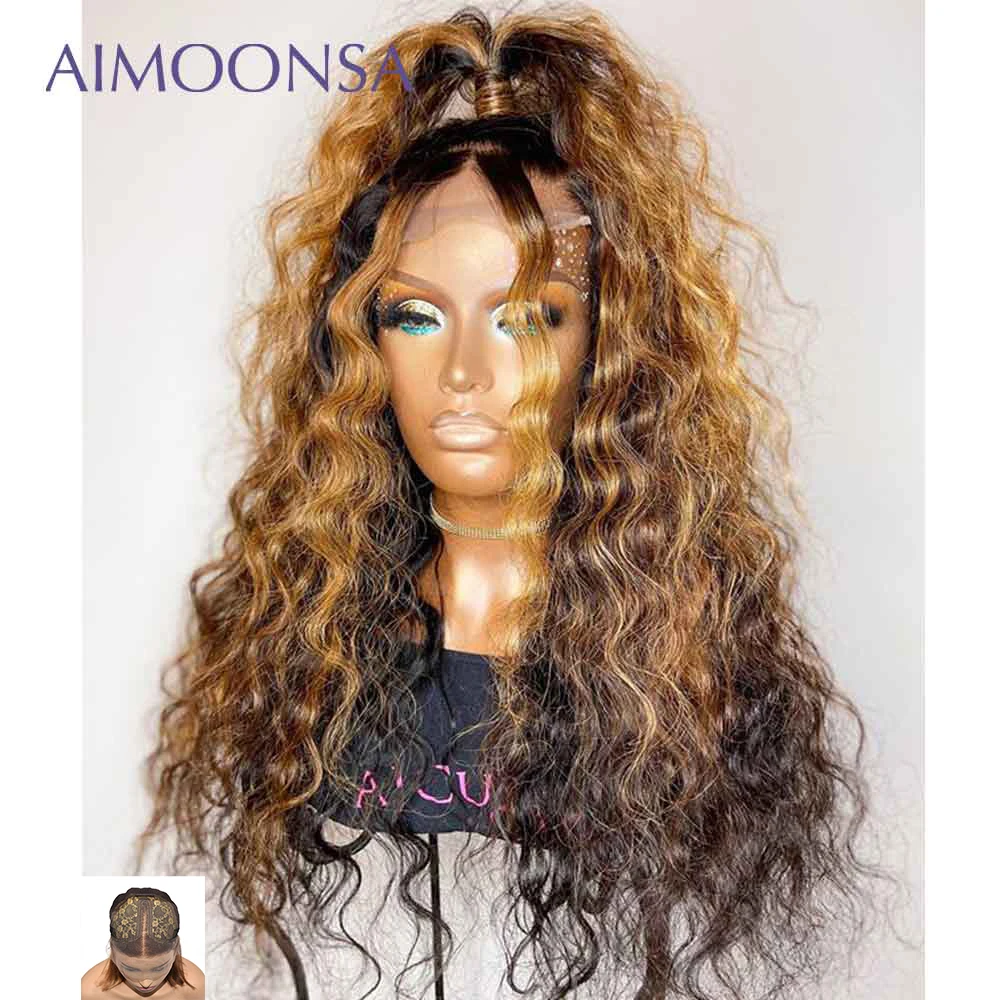 Honey Blonde Lace Wigs Deep Wave Frontal Wig 180 Density Front Ombre Human Hair 13x6 Remy | Шиньоны и парики