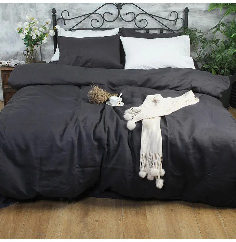 4pcs linen bed sheet set(1 duvet cover+1 flat sheet+ 2 pillowcase