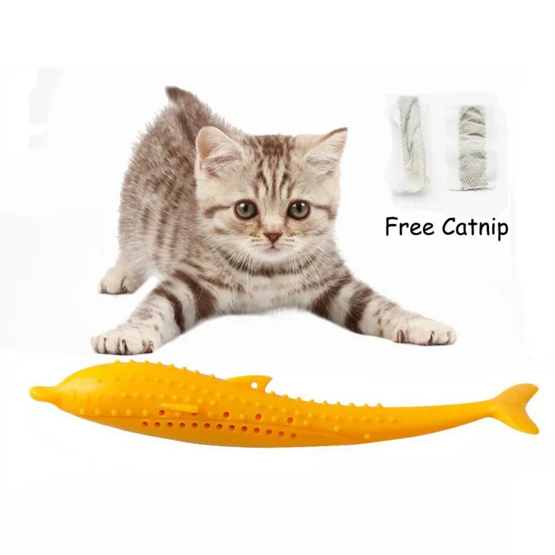 yellow Зубная щетка для кошек, игрушки в форме рыбы с кошачьим котом, мягкий котенок, жевательная игрушка, зубная щетка, силиконовая молярная палка, товары для чистки собак и кошек - Цвет: yellow