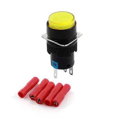 

DC 12V Yellow Light Panel SPDT Latching Pushbutton Switch w Wiring Terminals