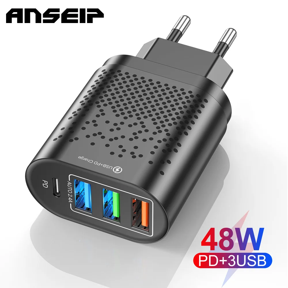 Сетевое зарядное устройство ANSEIP с 3 USB-портами и поддержкой быстрой зарядки 48 Вт |