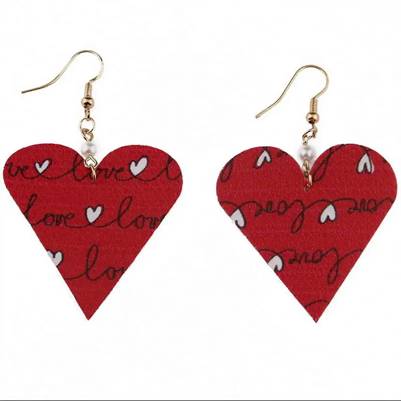 ZWPON, подарок на день Святого Валентина, серьги-капли в форме сердца из искусственной кожи с буквенным принтом в виде пятен, серьги для женщин, лучший подарок - Окраска металла: E6623 red love