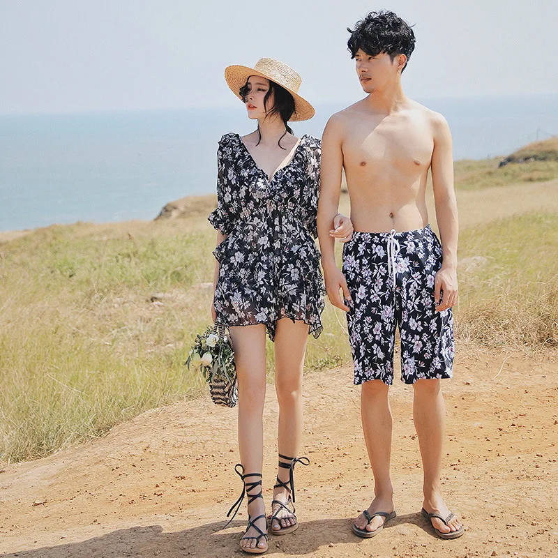 

Summer Couples Bathing Suit Women's with Underwiring Split Type Bikini Three-piece Set-Casual Men's Printed Beach Shorts