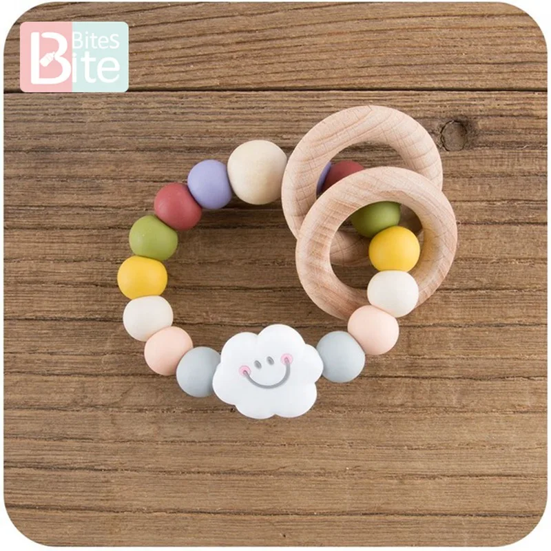 New Color Rattle Укус укусов 1 шт. Детские силиконовый Прорезыватель для зубов персонализированный именной браслет силиконовый Звезда бусины жевательная деревянные кольца против грызунов нового дизайна детские грызунки-погремушки - Цвет: New Color Rattle