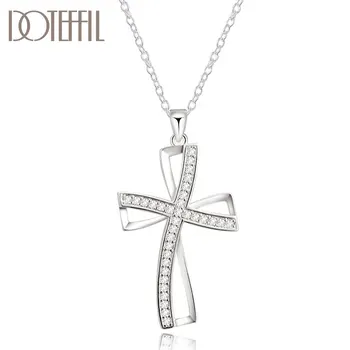 

DOTEFFIL 925 Sterling Silver 18 Inches Cross AAA Zircon Pendant Necklace For Women Fashion Wedding Party Charm Jewelry