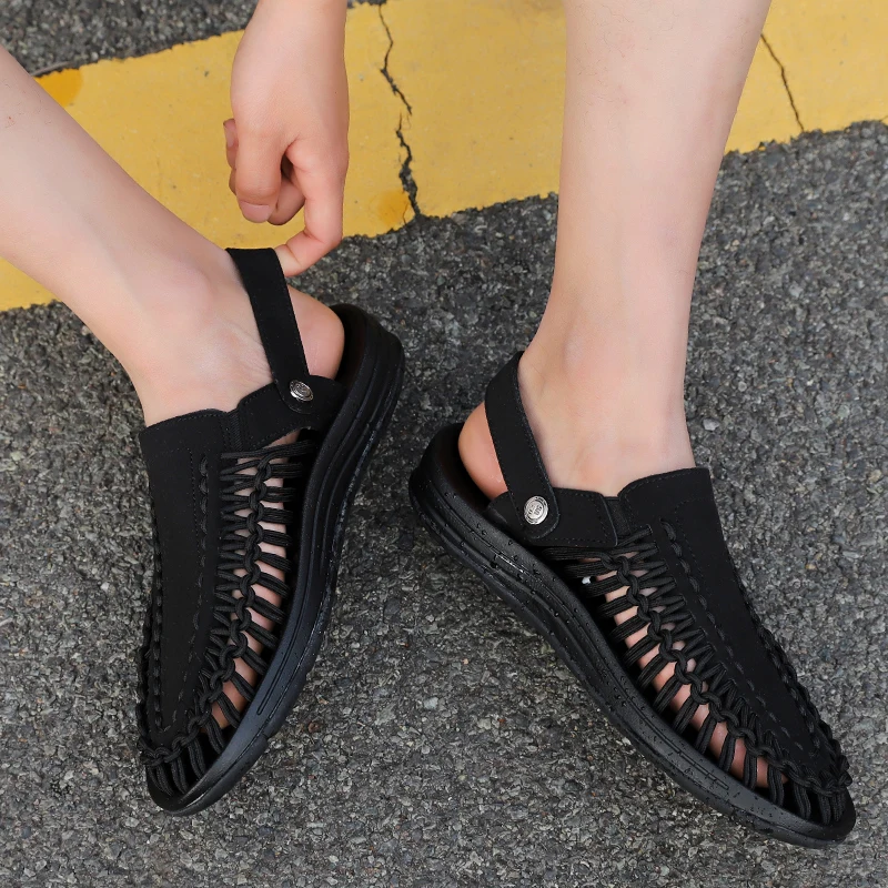 Summer Hand Woven Outdoor Sandal One Slipper Dual-purpose Anti-Slippery Beach Shoes Sandalia Hombre Youth Trend with Hole