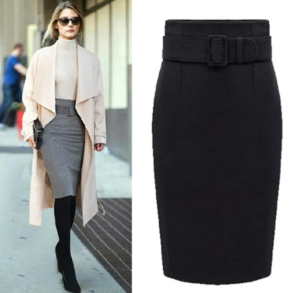 Winter Plus Size Skirts Women Fashion Cotton Plus Waist High Zipper Skirts Casual Party Knee-Length Skirt Jupe Femme#C11