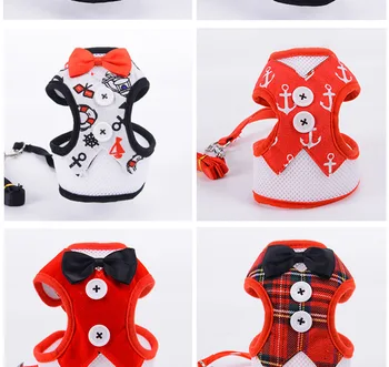 

New Small Dog Evening Dress Bowknot Waistcoat Harness Leashes Set Walking Dog Pet Supplies