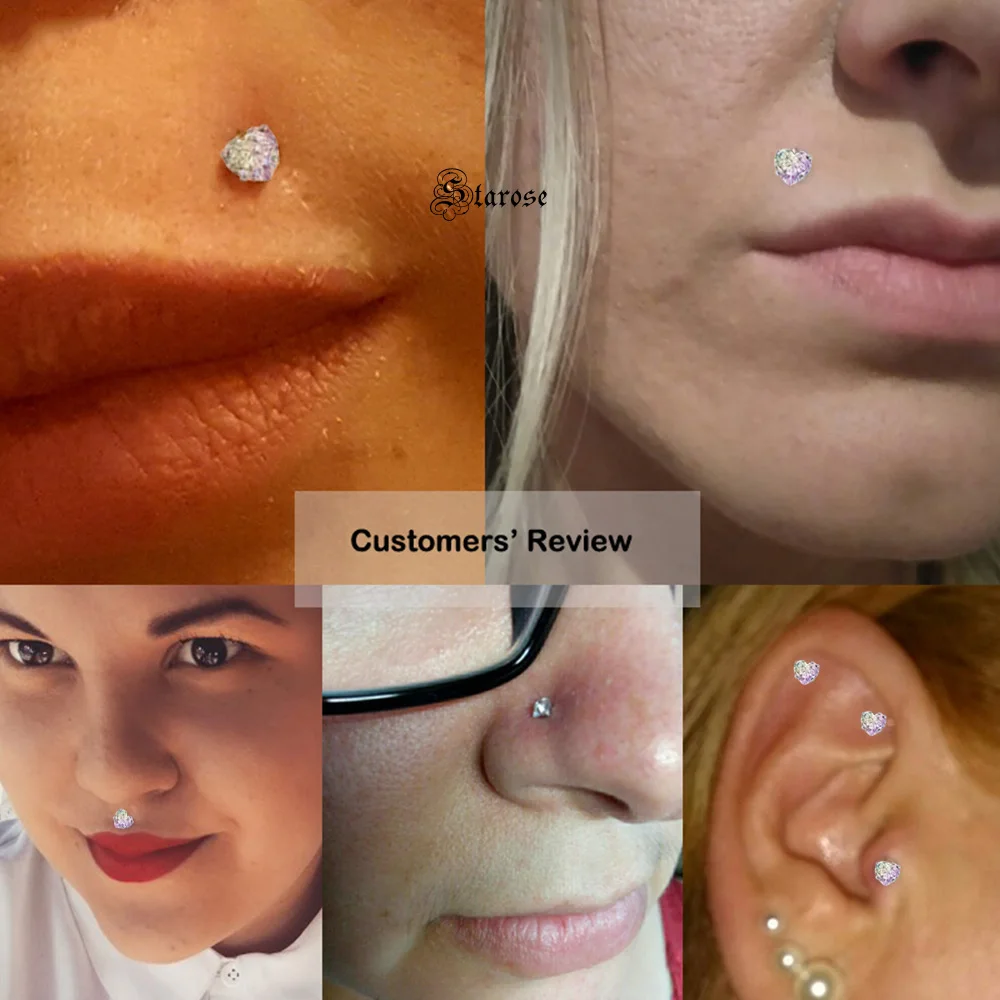 AB Color Heart Helix Tragus Piercing Jewelry Surgical Stainless Steel Labret Lip Nose Ring Stud Cartilage Nostril Piercing Oreja