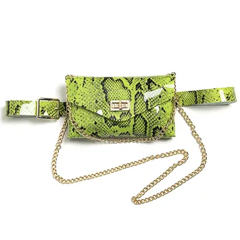 

Women Waist Bag Snakeskin Print Chain Decoration Adjustable Belt for Mobile Phone Keys Money H66