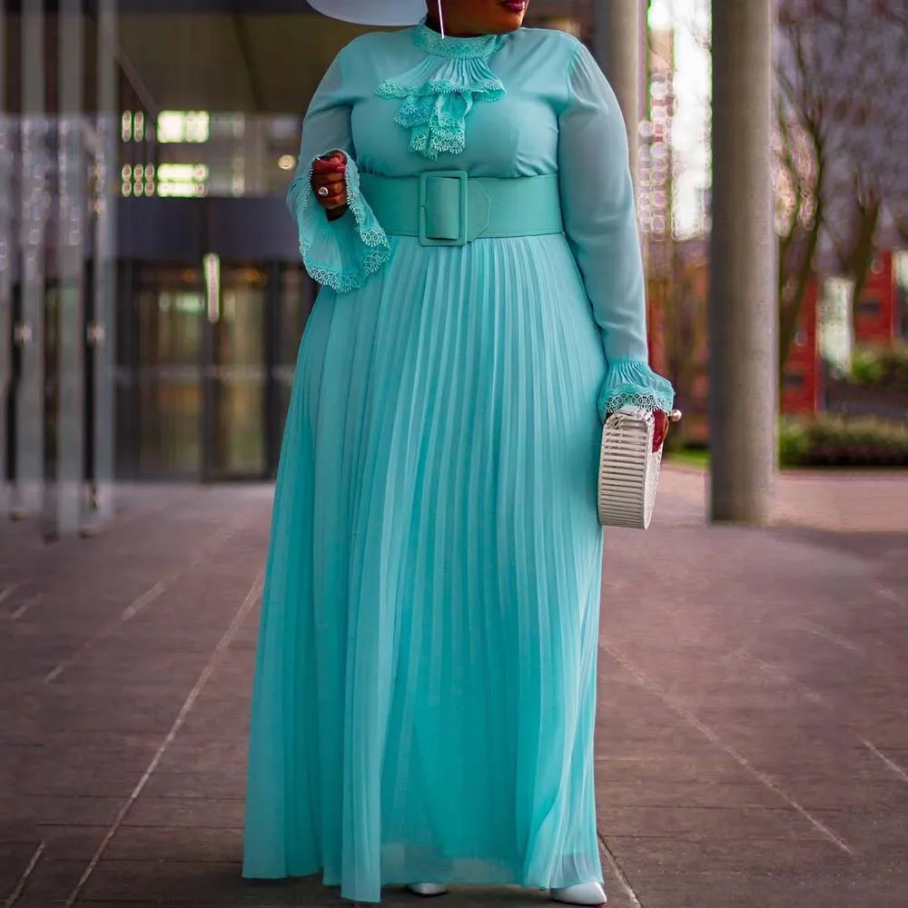 Plus Size Autumn Long Sleeve Maxi Pleated Dress Women African Ladies Large Big Size Wedding Evening Party Long Dresses Vintage