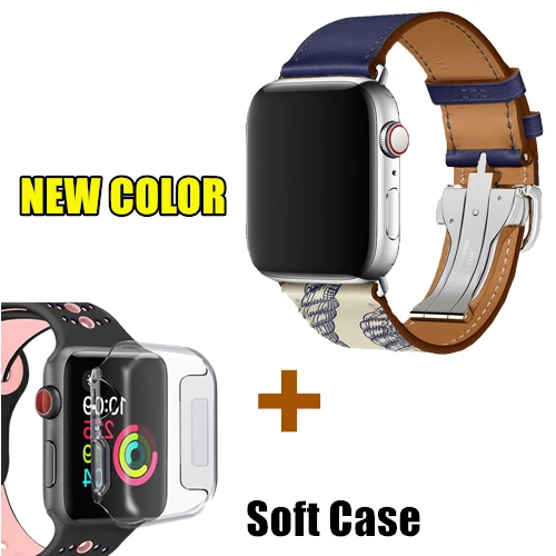 Ebene Barenia кожаный ремешок для iWatch 5 4 3 2 полосы 44 мм 40 мм Herm ремешок для часов с логотипом Herm Apple Watch - Цвет ремешка: Encre Beton