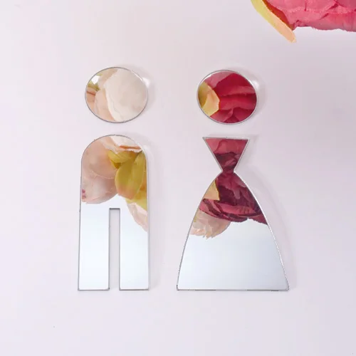 Mirror silver 1 компл. 3D дверь унитаза знак для мужчин и женщин Акриловые Деревянные Ванная комната WC зеркальная поверхность стены стикеры украшения дома - Цвет: Mirror silver