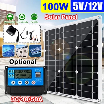 

100W Solar Panel Dual USB 18V Power Board Car Charger Solar Panel Battery Charger with 40A Solar Controller for Outdoor Camping