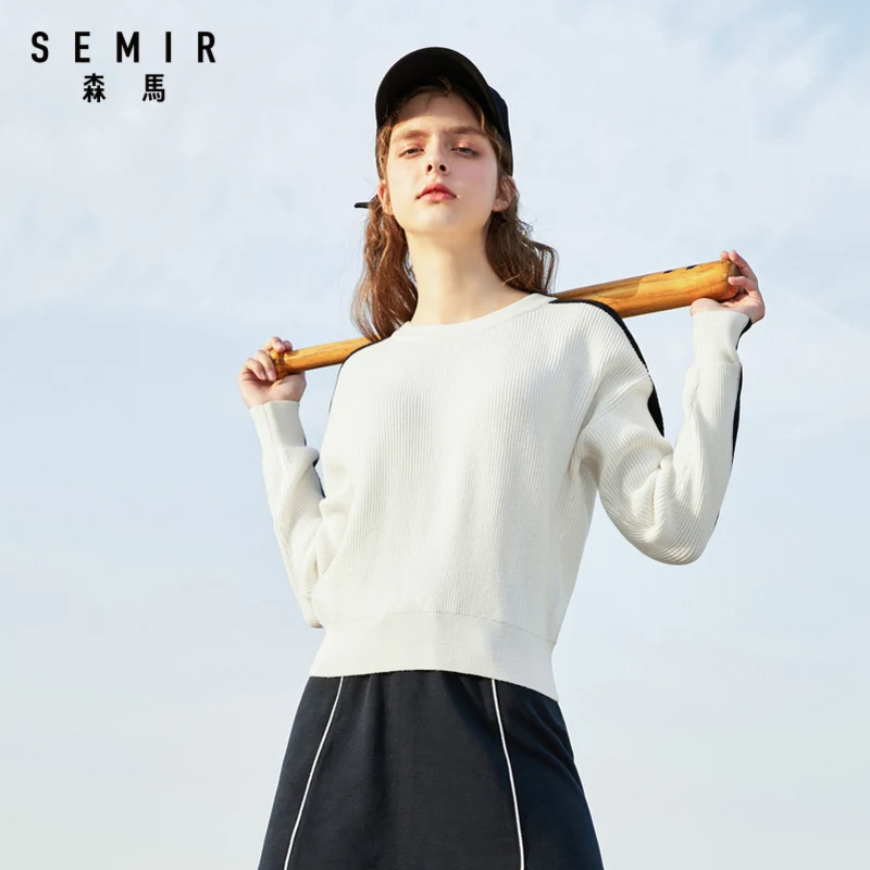 Женский свитер SEMIR новинка 2020 пуловер контрастных цветов с круглым вырезом