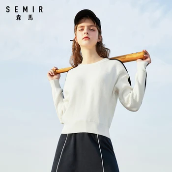 

SEMIR Women sweater 2020 new contrast color stitching round neck pullover knitted sweater loose and comfortable