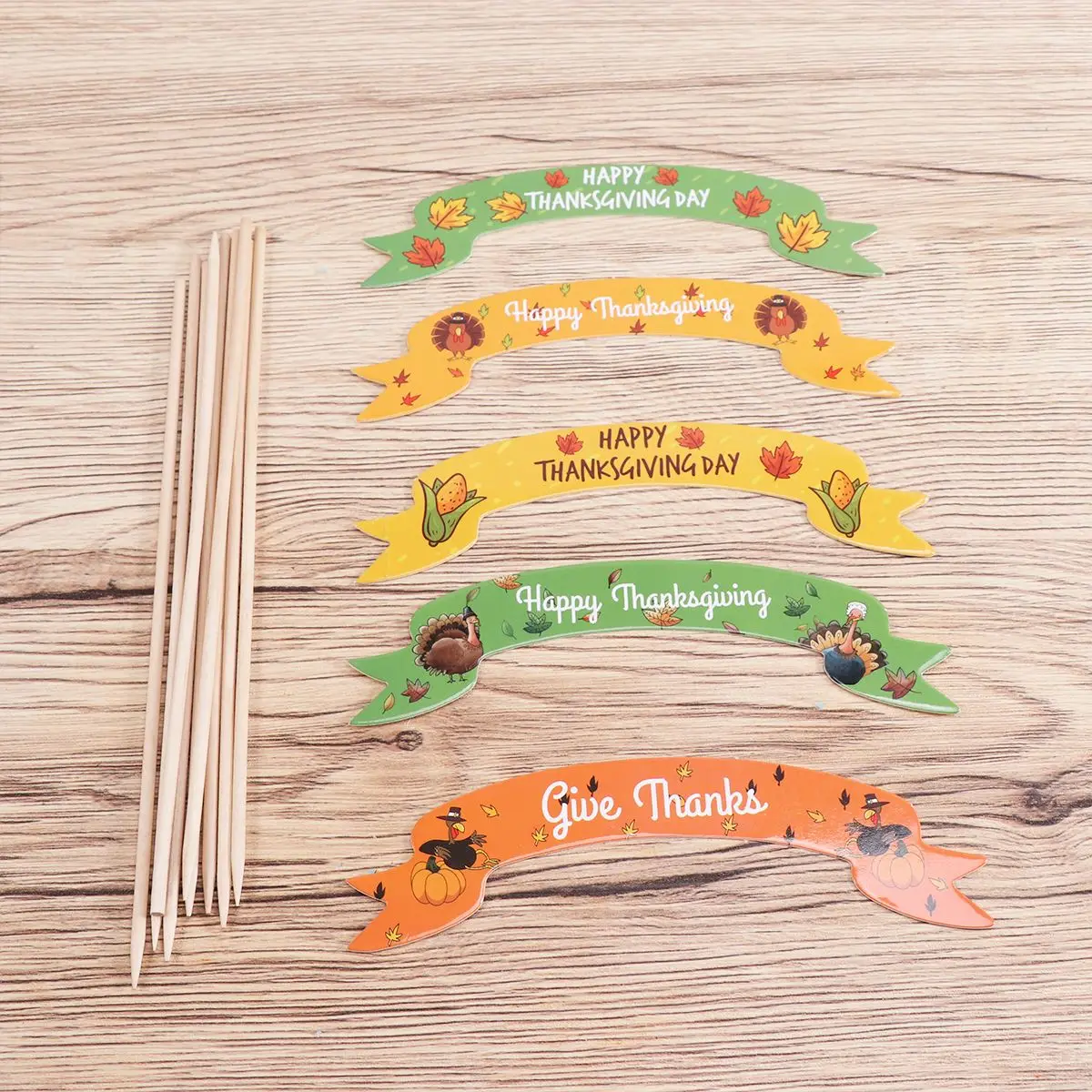 6pcs Cake Topper Maple Leaves Turkey Decorative Cake Insert Cake Topper Cupcake Picks for Thanksgiving Festival Gathering