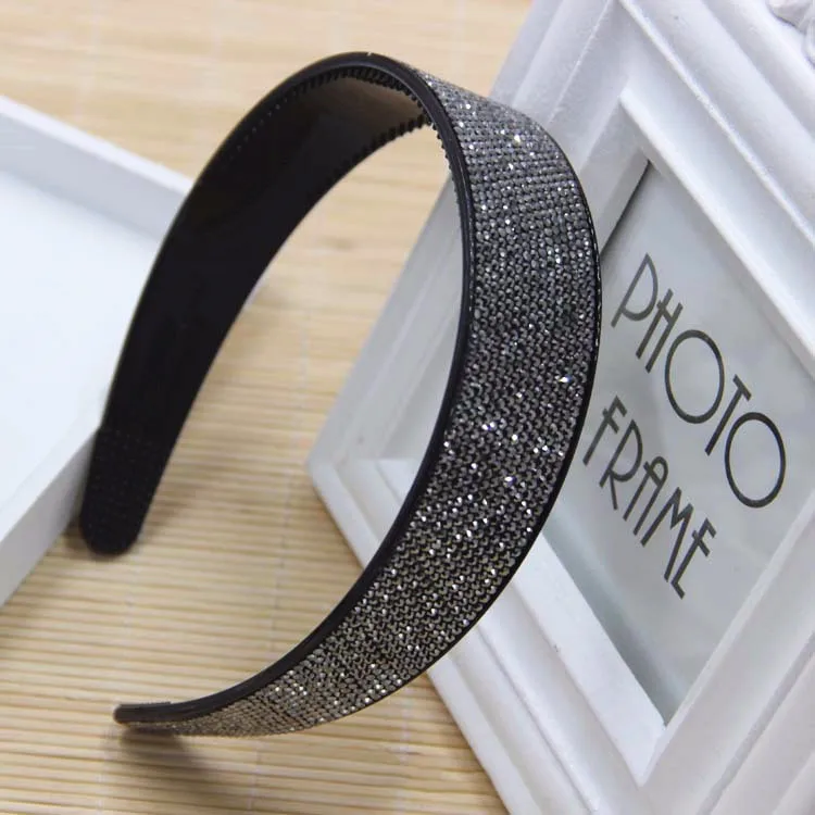 black Women Vintage Classic Full Rhinestones Plastic Hairbands Multi Color Wide Headwraps Shining Crystal Headbands Hair Accessories - Цвет: black