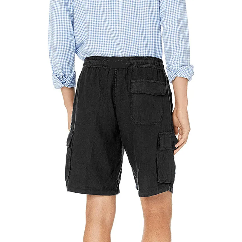 

2021 Men's Summer New Solid Color Loose Cotton and Linen Casual Shorts Multi-Pocket Overalls Thin Beach Sports Middle Waist