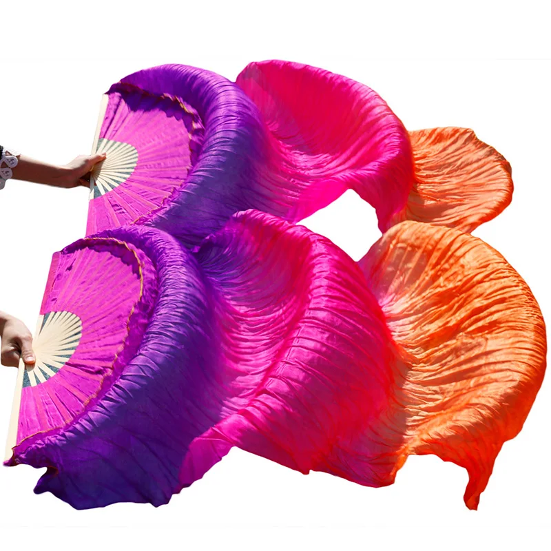 

1 Pair 100% Real Silk/Imitation Silk Belly Dance Fans High Quality Fan Veil Belly Dance Silk Fan Handmade Dyed Silk Dance Fan