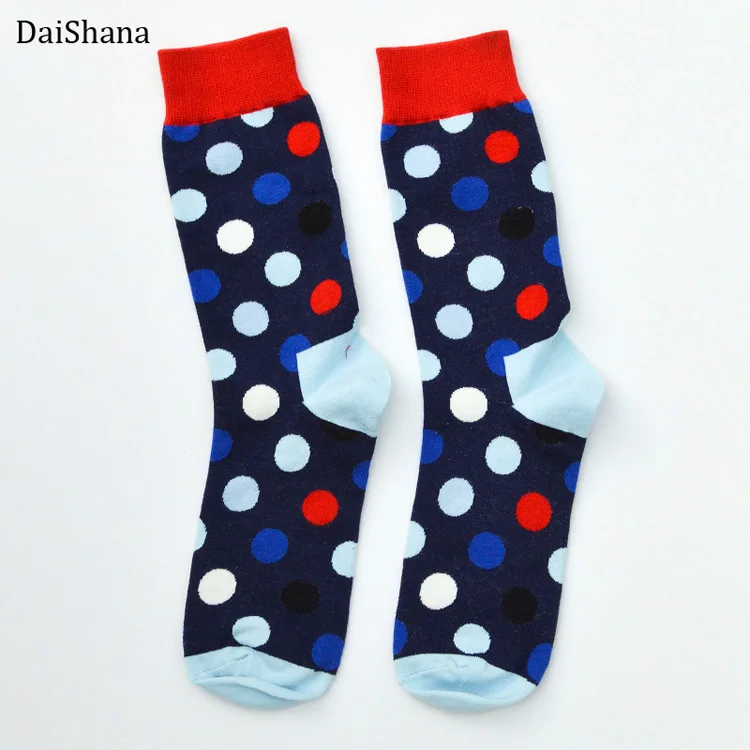 Модные цветные хлопковые мужские носки в горошек с надписью «Happy Socks», фирменные забавные носки Harajuku Caual, женская пара - Цвет: ZB00903