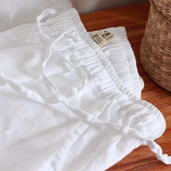 

Runback White Linen Pants Drawstring High Waist Harajuku Cropped Wide Leg Pants Trouser Black Relaxed-fit Flowing Summer Capris