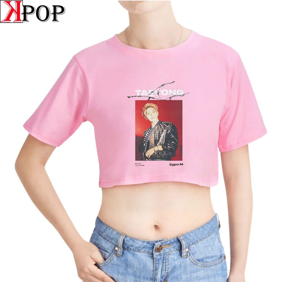 Кроп-топ za SuperM Kpop женский из 100% хлопка пикантная футболка с коротким рукавом