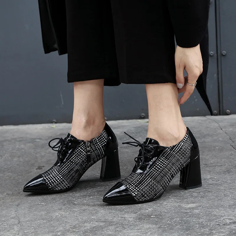 

Deep-mouth Thin Shoes Women's Chunky-Heel 2019 Spring And Autumn New Style WOMEN'S Genuine Leather Shoes High Heel Shoes Patent