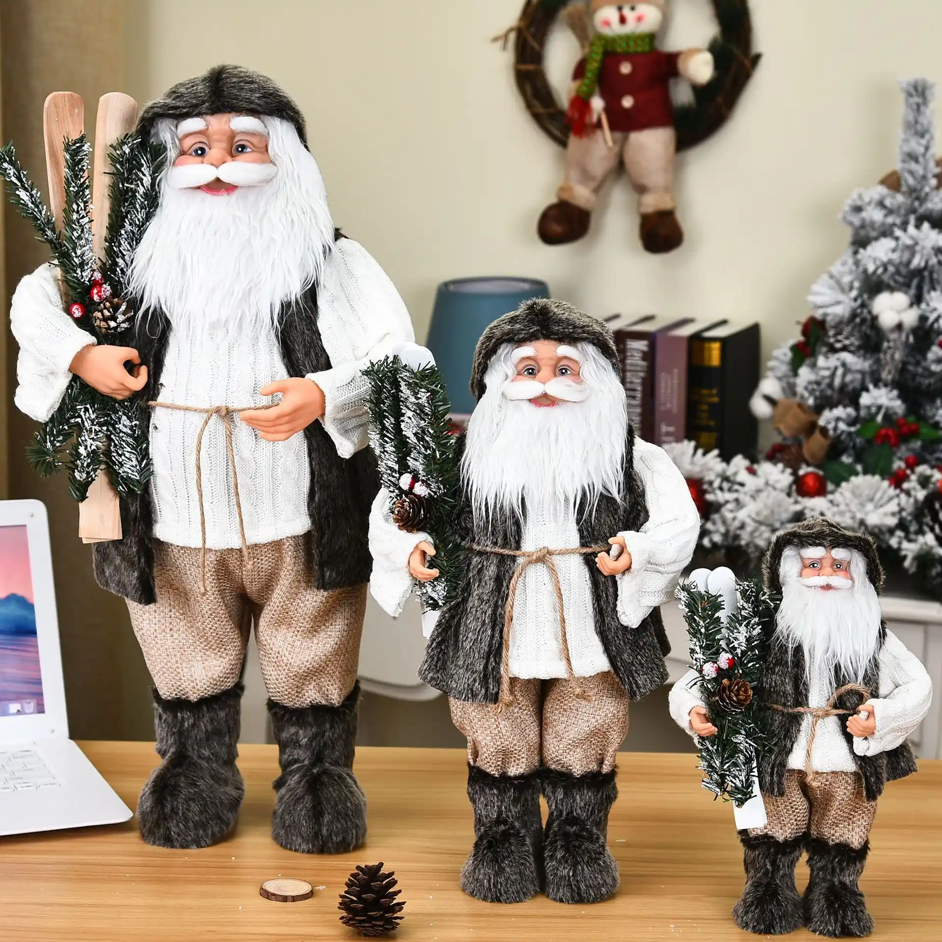 21 クリスマス装飾ホーム子供の新年のクリスマスプレゼントサンタクロース白ベストでスケートボード窓用 Pendant Drop Ornaments Aliexpress