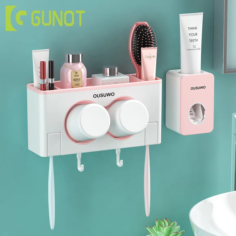 

GUNOT Wall-mounted Toothbrush Holder Automatic Toothpaste Dispenser Squeezer For Bathroom Home Storage Rack Bathroom Accessories