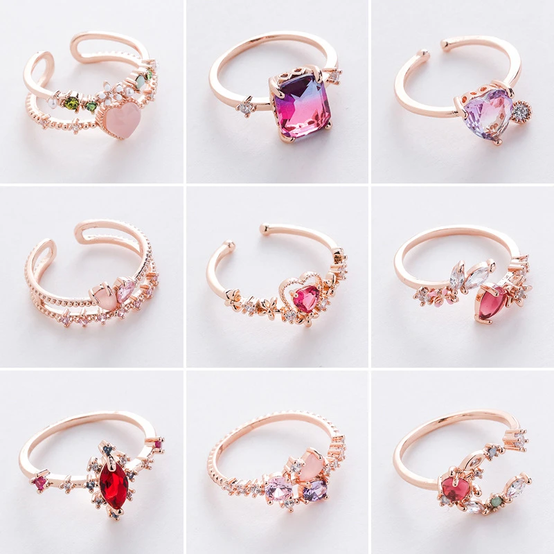 Adjustable Ring Jewelry Zircon Flower Gift Square Crystal Korean Fashion Ladies Micro-Inlaid