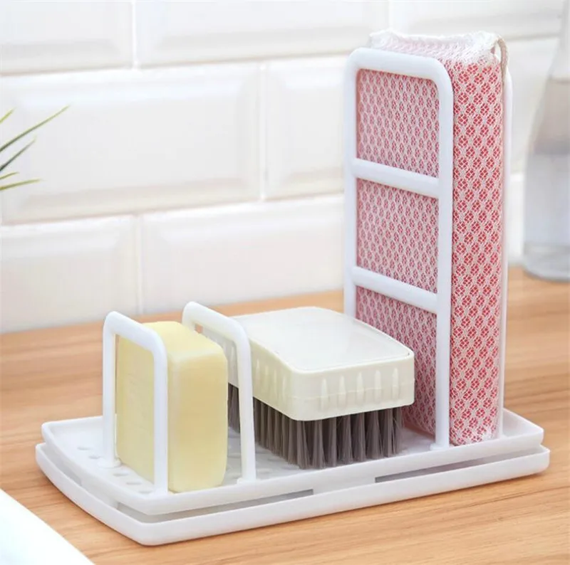 

Multifunctional Bathroom Kitchen Storage Rack Organizer Plastic Shelves Towel Rack Bathroom Sponge Soap Dish Cloth Holder