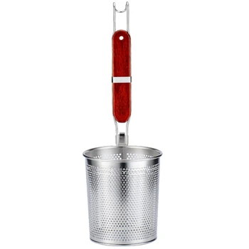 

Micro-Perforated Basket Mesh Dumpling Noodle Strainer Mesh Skimmer Kitchen Fine Sieve Mesh Strainer with Wooden Handle