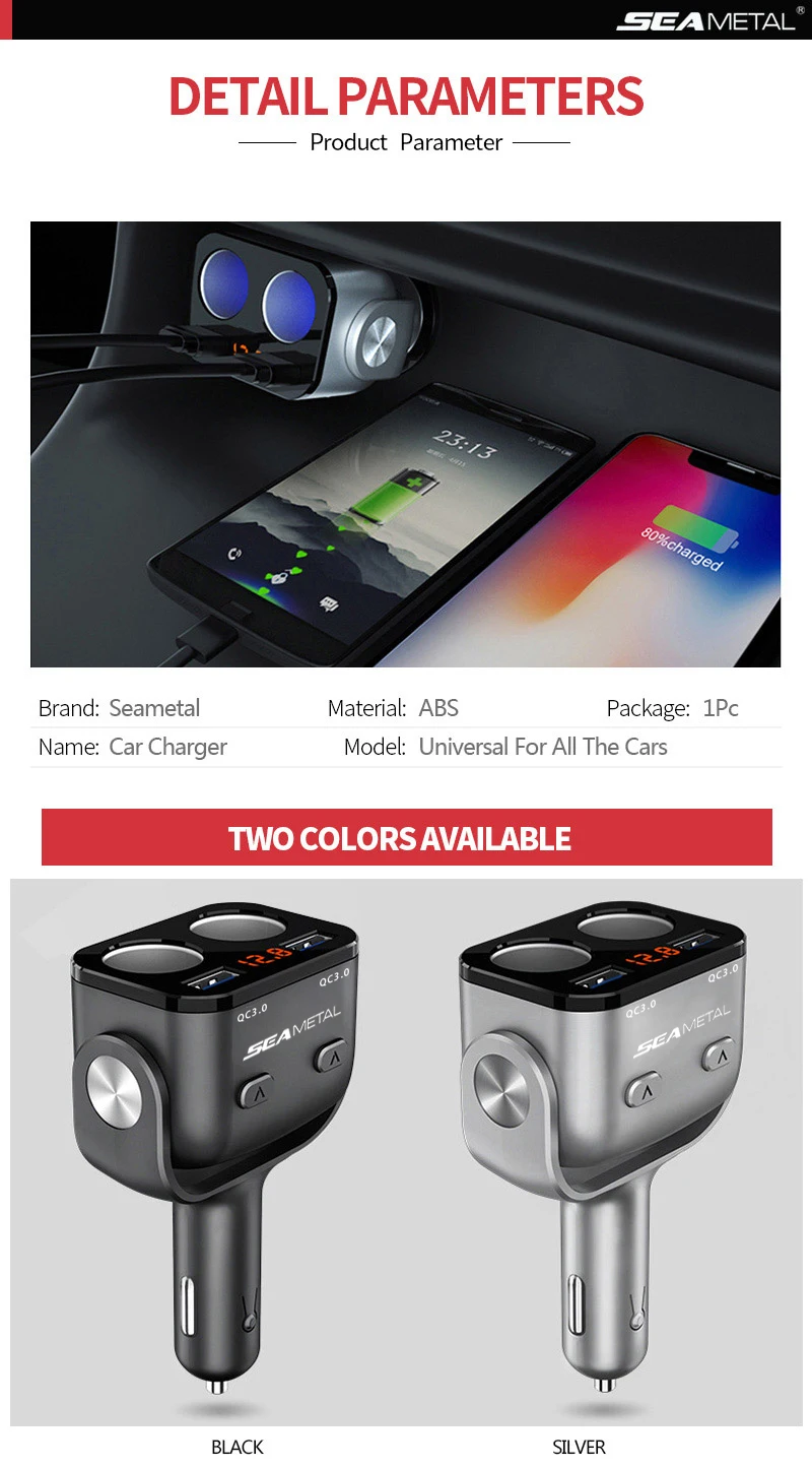 SEAMETAL 6.8A Dual USB Автомобильное зарядное устройство 2 порта ЖК-дисплей 12-30 в прикуриватель быстрое автомобильное зарядное устройство адаптер питания автомобильный Стайлинг